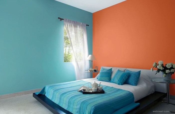 Blue and orange bedroom design