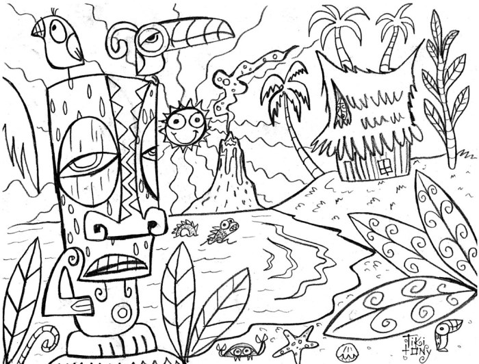 Hawaiian tiki man coloring for kids