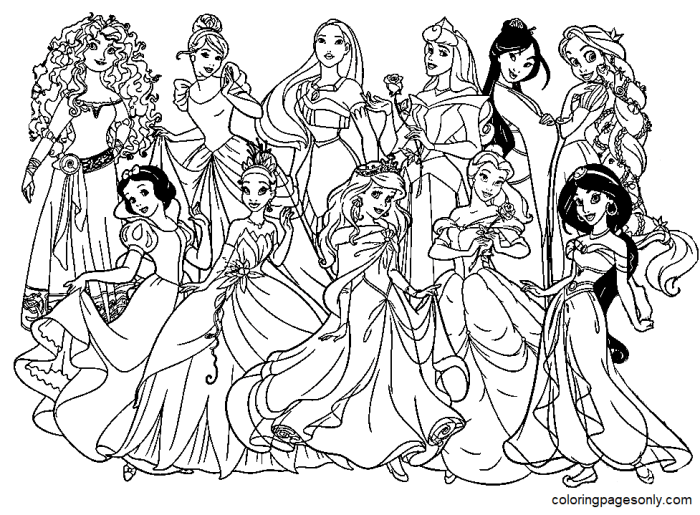 Disney princess coloring pages for kids