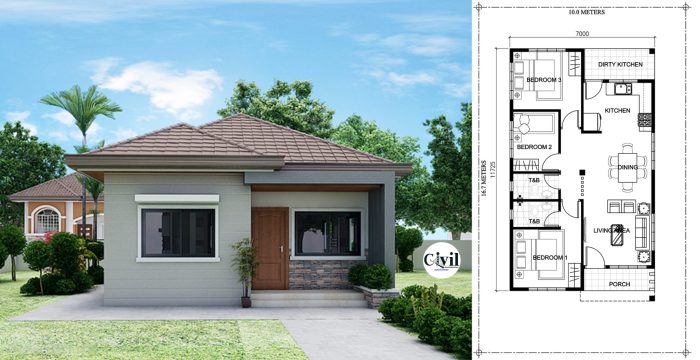 3 bedroom modern bungalow house design