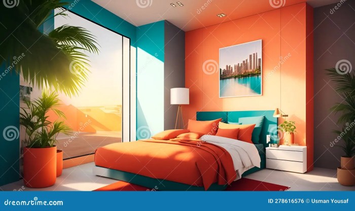 Blue and orange bedroom design