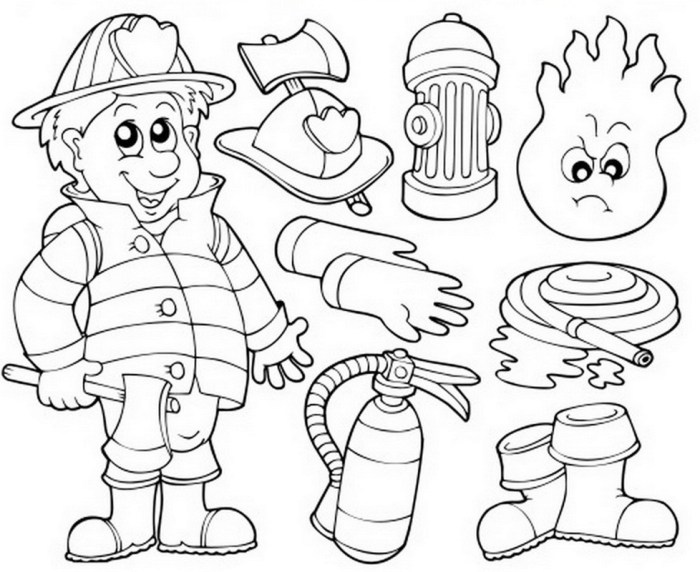 Coloring activity for kids for fire safety