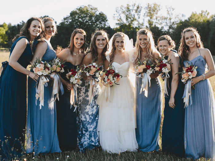 Wedding with different bridesmaid dresses