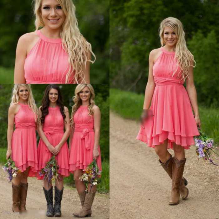 Wedding guest coral dress